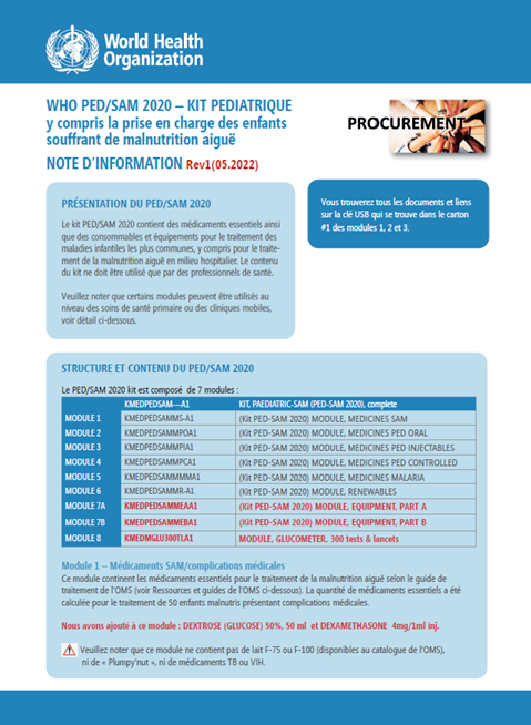 WHO PED/SAM 2020 – KIT PEDIATRIQUE Rev1 y compris la prise en charge des enfants souffrant de malnutrition aiguë