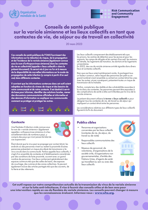 Conseils de santé publique sur la variole simienne et les lieux collectifs en tant que contextes de vie, de séjour ou de travail en collectivité