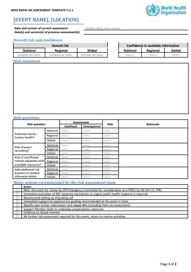 WHO Rapid Risk Assessment Template v.2.1