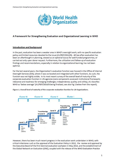 A Framework for Strengthening Evaluation and Organizational Learning in WHO (2015)