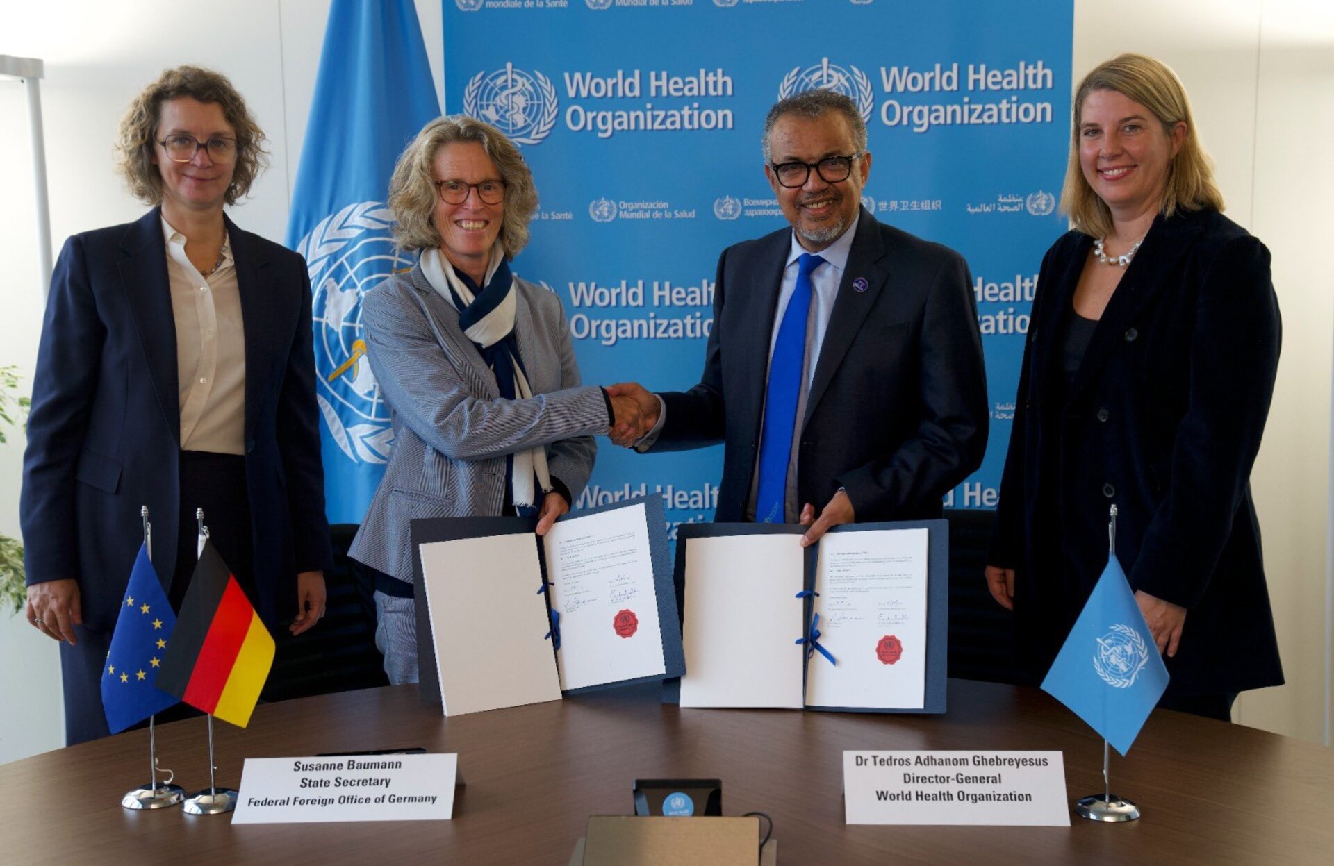 State Secretary of Germany, Susanne Baumann signs contribution to WHO’s Health Emergency Appeal with Dr Tedros State Secretary of Germany, Susanne Baumann signs contribution to WHO’s Health Emergency Appeal with Dr Tedros and Catharina Boehme