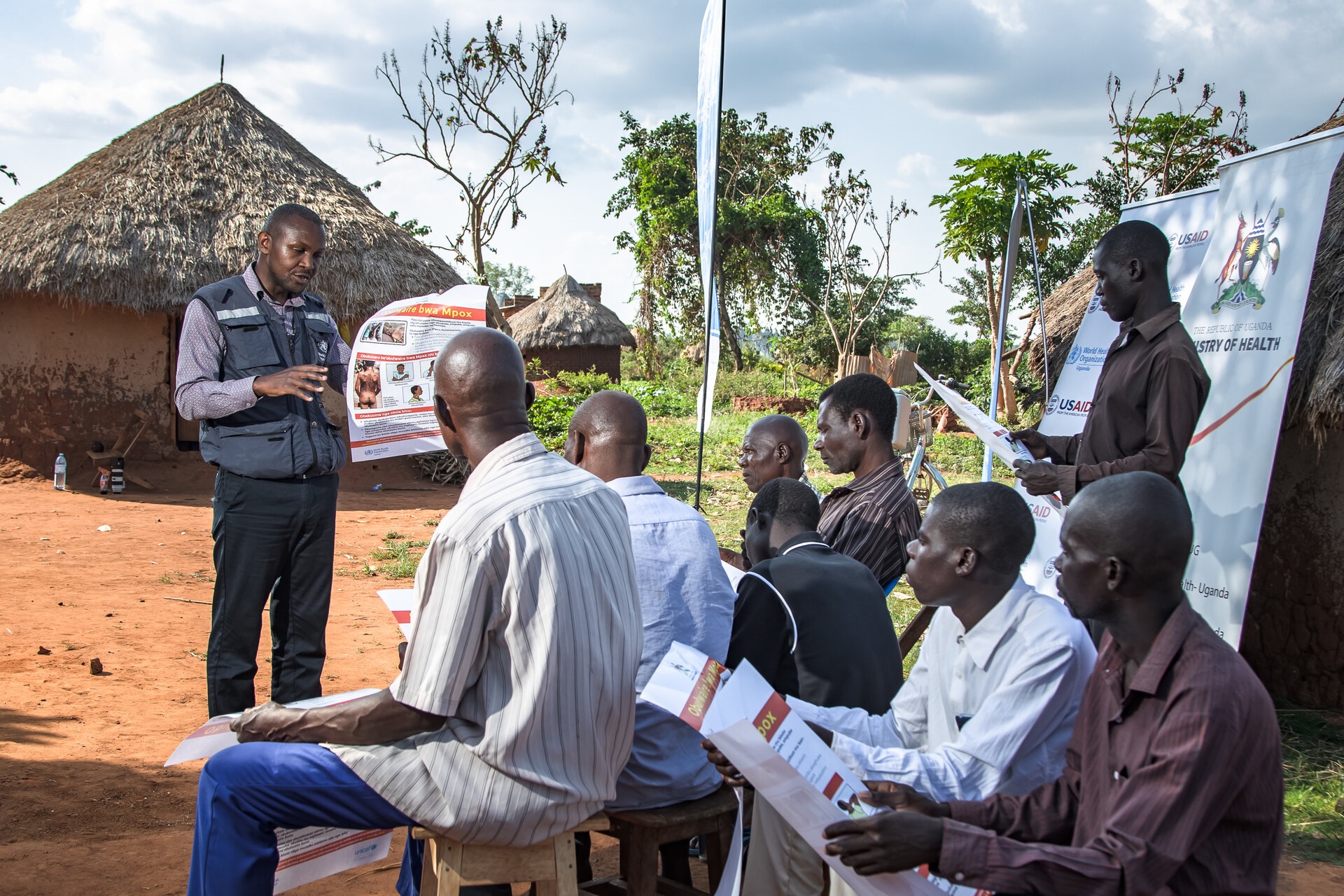 Dr Kenneth Kabali, WHO Field Coordinator for Busoga Sub-region sensitizes the community on mpox in Mayuge district, Eastern Uganda. Dr Kenneth Kabali, WHO Field Coordinator for Busoga Sub-region sensitizes the community on mpox in Mayuge district, Eastern Uganda.