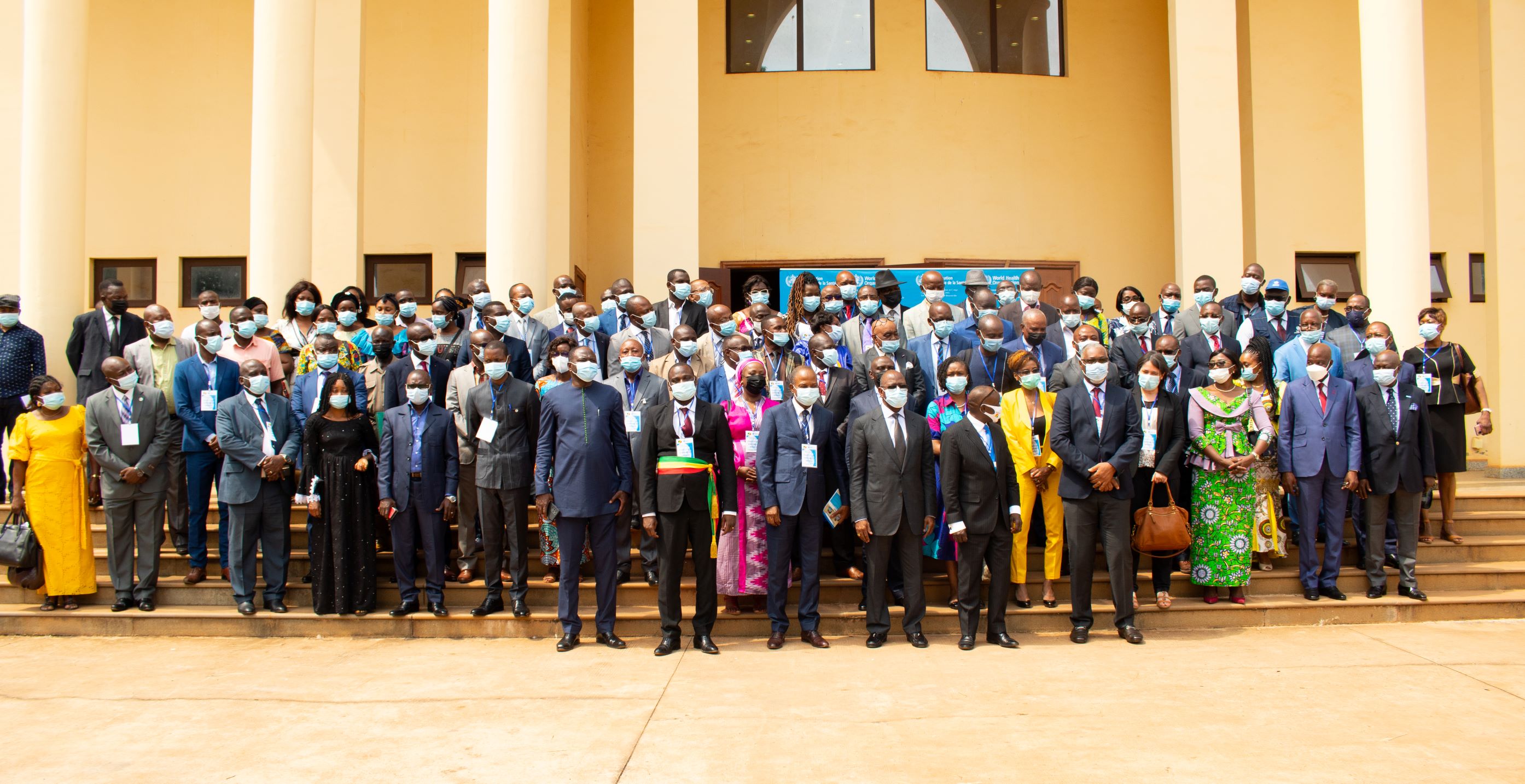 Participants in the 2021 review  and joint planning workshop of 2022 priority activities between the Ministry of Health and Population, UNAIDS, UNFPA, UNICEF, World Bank and WHO in Dolisie, Republic of the Congo.