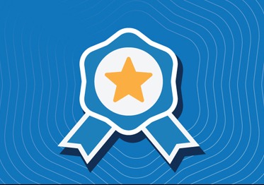 Badge sur fond bleu