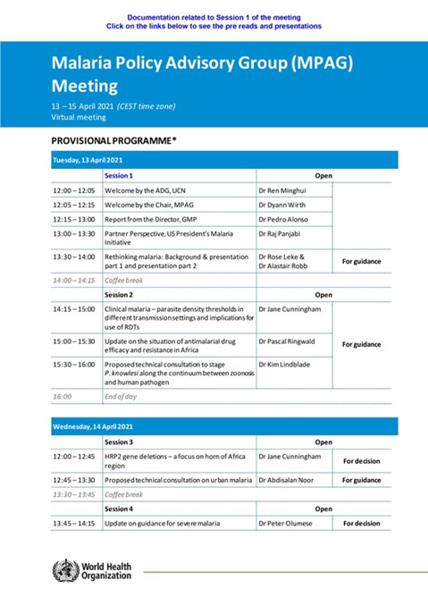 Malaria Policy Advisory Group to the WHO: Session 3 of the April 2021 meeting