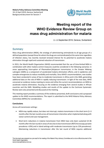 Meeting report of the Evidence Review Group on mass drug administration for malaria