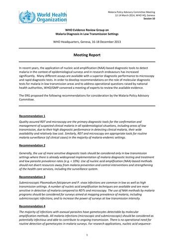 Meeting report of the Evidence Review Group on malaria diagnosis in low transmission settings