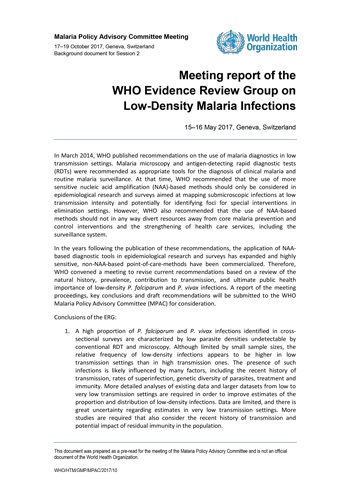 Meeting report of the Evidence Review Group on low-density malaria infections
