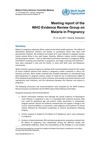 Meeting report of the Evidence Review Group on malaria in pregnancy