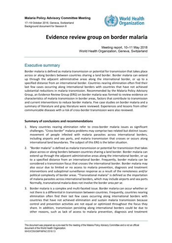 Meeting report of the Evidence Review Group on border malaria