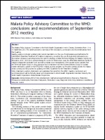 Malaria Policy Advisory Committee to the WHO: conclusions and recommendations of September 2012 meeting