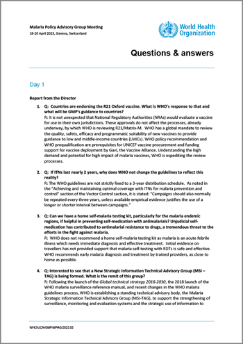 Malaria Policy Advisory Group to the WHO: Questions from observers (April 2023)