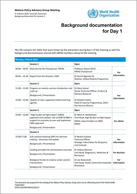 Malaria Policy Advisory Group to the WHO: Day 1 of the March 2024 meeting