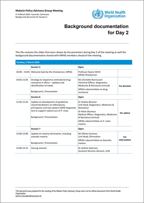 Malaria Policy Advisory Group to the WHO: Day 2 of the March 2024 meeting