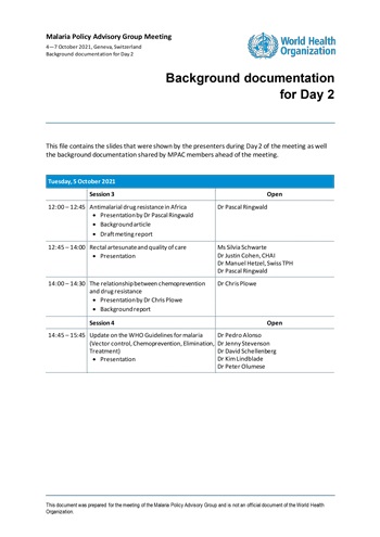 Malaria Policy Advisory Group to the WHO: Day 2 of the October 2021 meeting