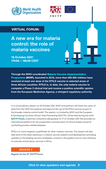 Flyer for event on malaria vaccines