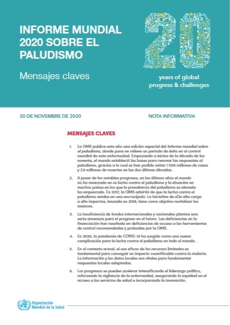 Informe mundial sobre paludismo 2020: mensajes claves