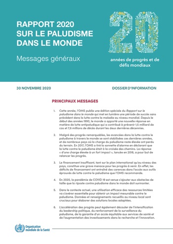 Rapport 2020 sur le paludisme dans le monde: messages généraux