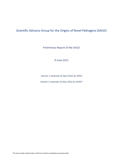 Preliminary Report for the Scientific Advisory Group for the Origins of Novel Pathogens (SAGO)