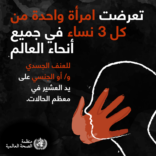 تتعرض امرأة واحدة من كل 3 نساء في جميع أنحاء العالم للعنف الجسدي و/ أو الجنسي على يد العشير في معظم الحالات.