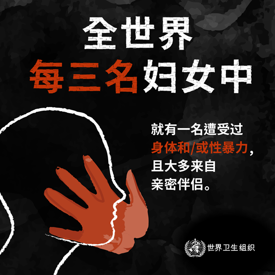 全世界每三名妇女中就有一名遭受过身体和/或性暴力，且大多来自亲密伴侣。