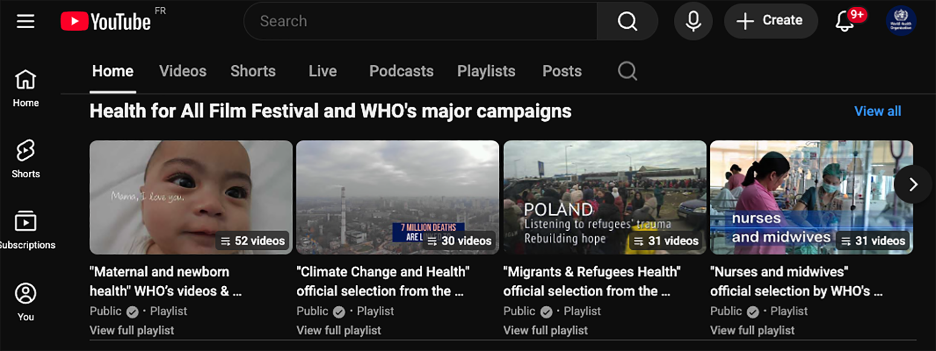 WHO Film- estival YouTube homepage playlists thumbnail