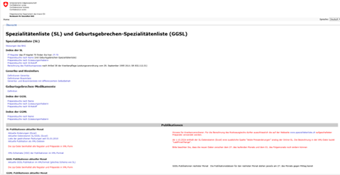 Switzerland: Spezialitätenliste 2025 (German)