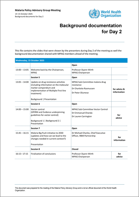 Malaria Policy Advisory Group to the WHO: Day 2 of the October 2025 meeting