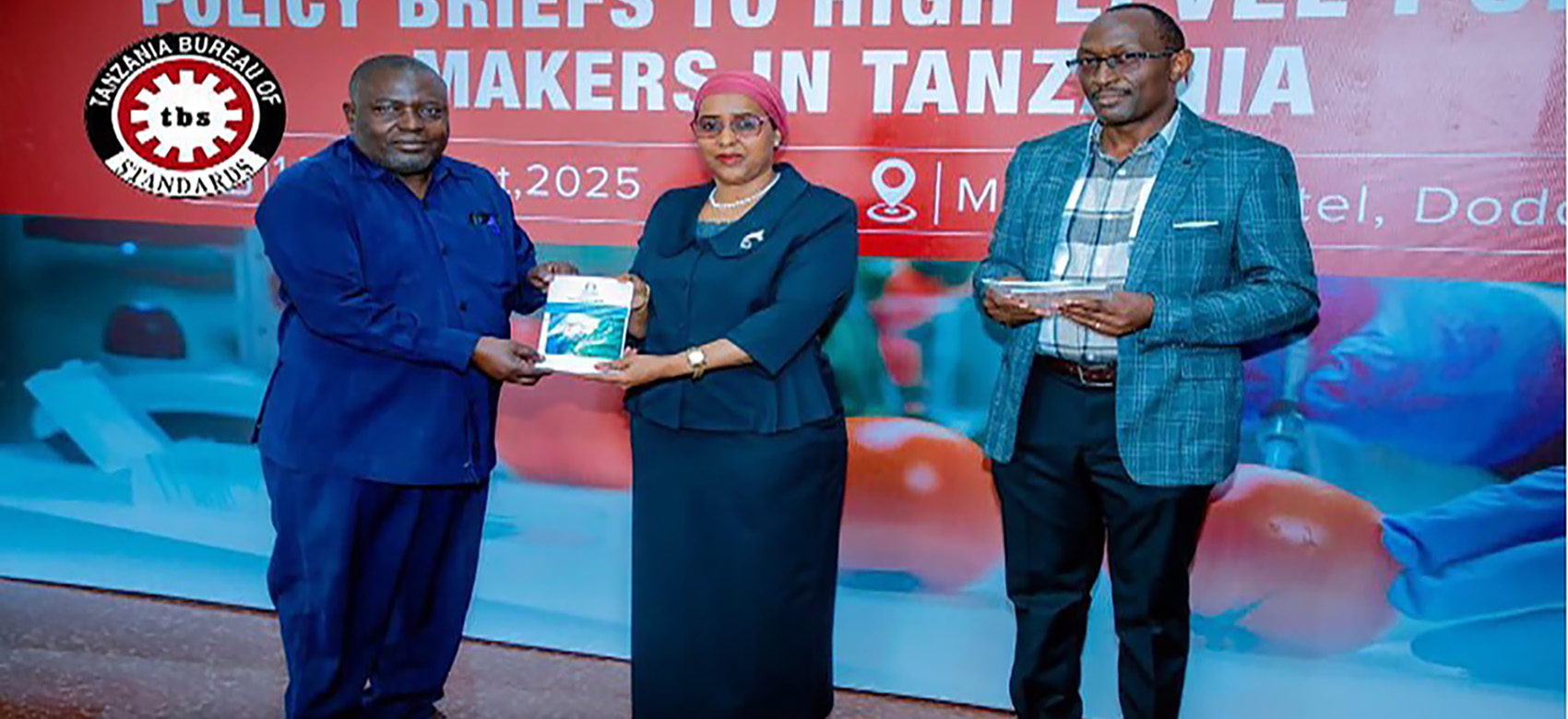 TBS Director-General, Ashura Katunzi, hands over policy briefs to the Ministry of Health