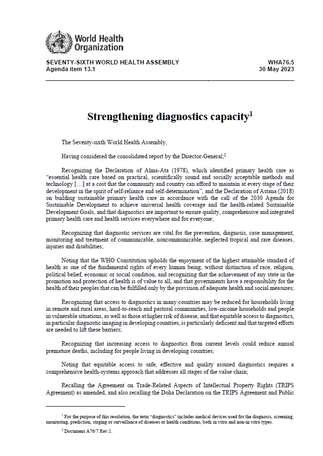 Strengthening diagnostics capacity resolution first page
