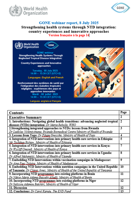 Rapport du webinaire GONE : Renforcer les systèmes de santé par l'intégration des MTN : Expériences nationales et approches innovantes