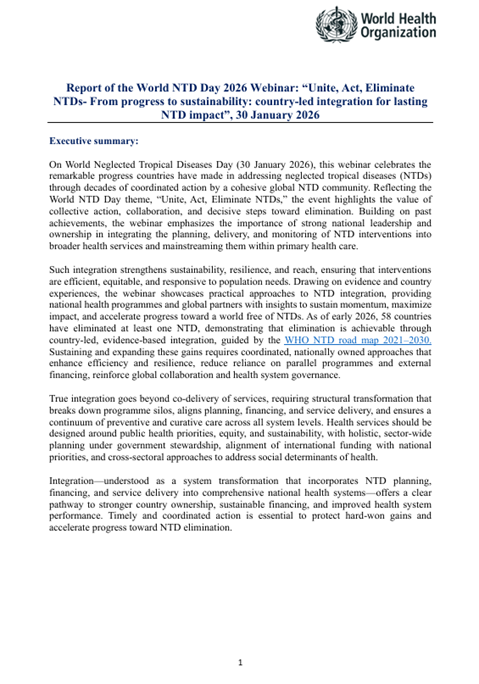 Webinar – From progress to sustainability: country-led integration for lasting NTD impact, 30 January 2026