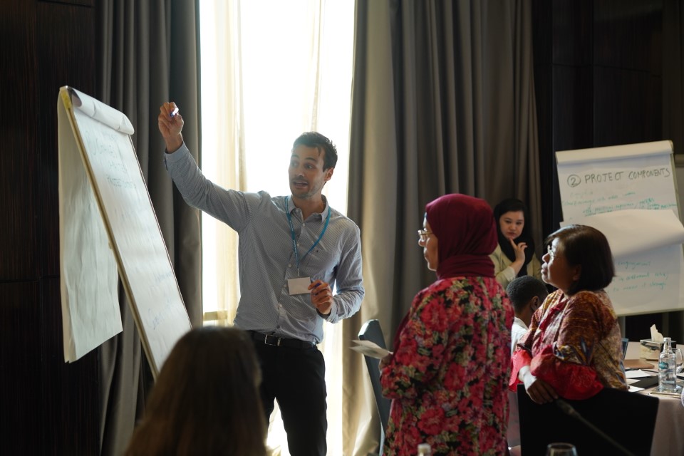 trainor in front of board