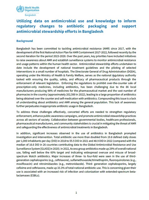 Utilizing data on antimicrobial use and knowledge to inform regulatory changes to antibiotic packaging and support antimicrobial stewardship efforts in Bangladesh