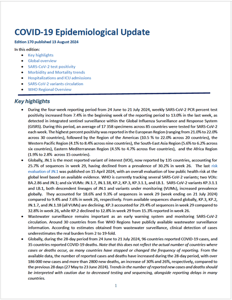 COVID-19 epidemiological update – 13 August 2024