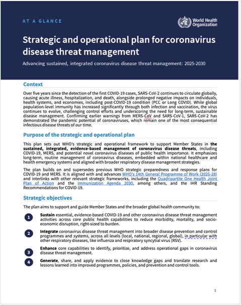 Strategic and operational plan for coronavirus disease threat management: at a glance