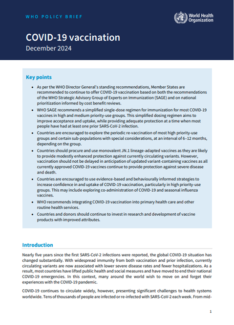 WHO policy brief: COVID-19 vaccination