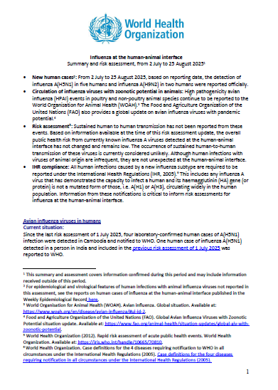 Influenza at the human-animal interface summary and assessment, 25 August 2025