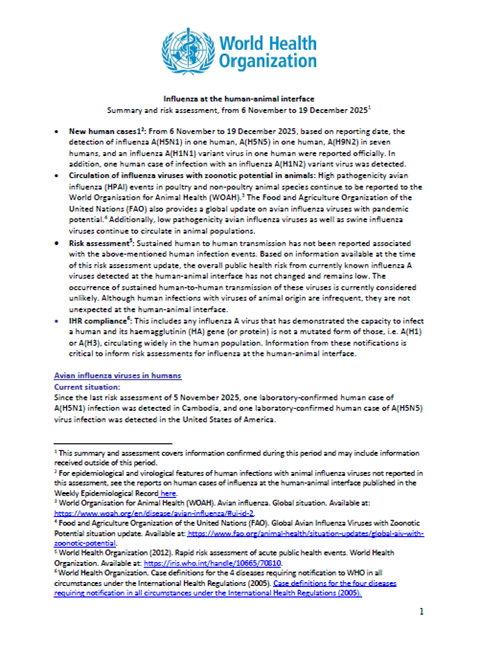 Influenza at the human-animal interface summary and assessment, 19 December 2025