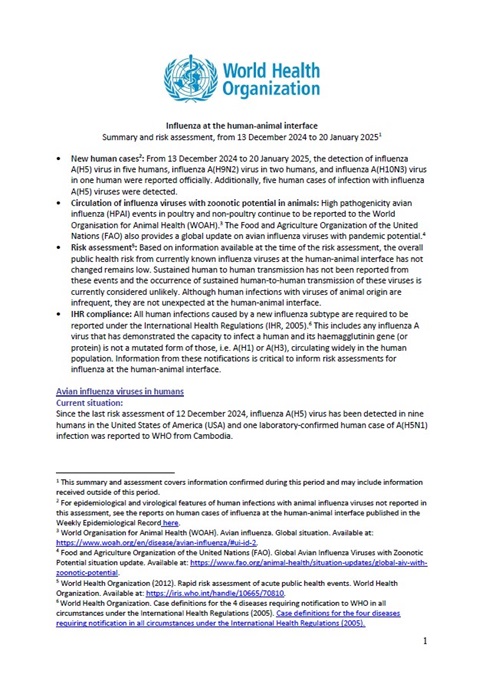 Influenza at the human-animal interface summary and assessment, 20 January 2025