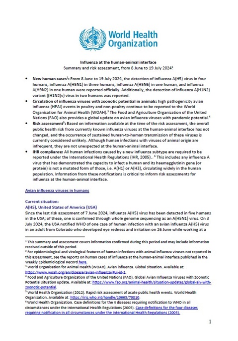 Influenza at the human-animal interface summary and assessment, 19 July 2024