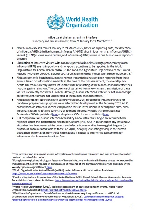 Influenza at the human-animal interface summary and assessment, 19 March 2025