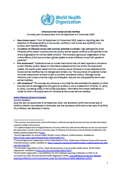 Influenza at the human-animal interface summary and assessment, 5 November 2025