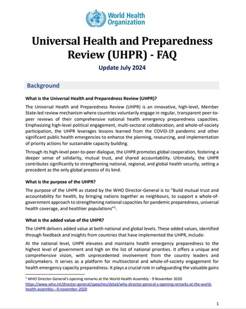Universal health and preparedness review: FAQ