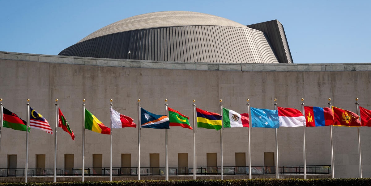 Flags outside the UN building