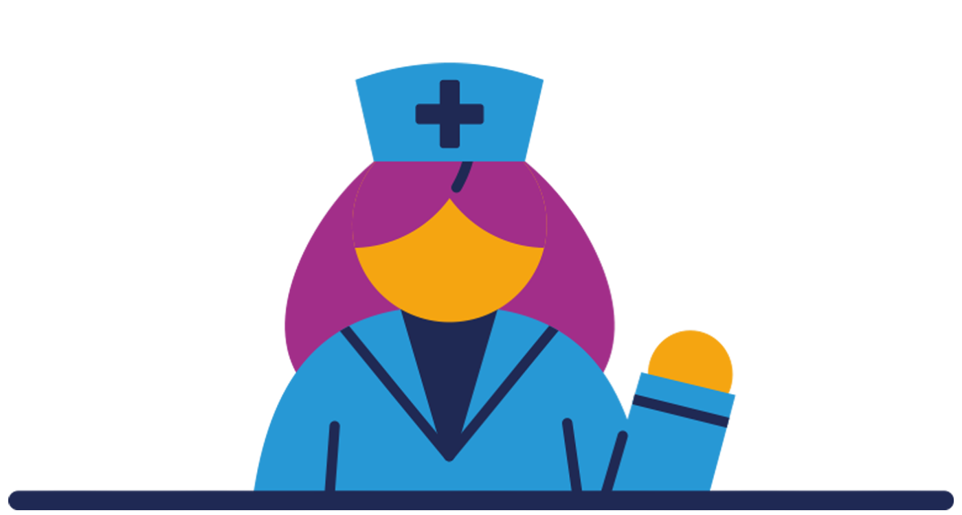 Icon illustrating a nurse who is holding one of her arms up.