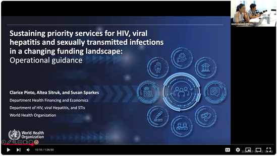 Screenshot of video: WHO operational guidance for sustaining HIV, viral hepatitis and STI priority services in a changing funding landscape