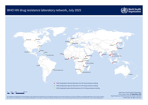 WHO HIV drug resistance laboratory network, July 2025