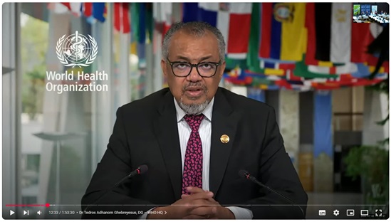 Screenshot of video showing WHO Director-General Dr Tedros Adhanom Ghebreyesus