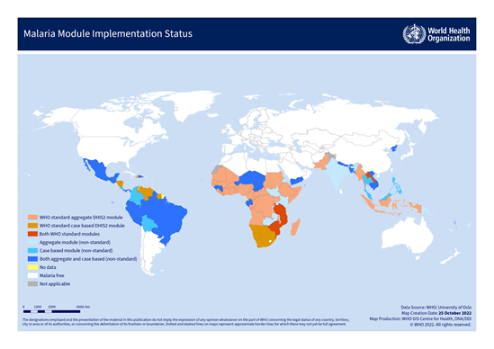 Map of the world showing the implementation of the various modules